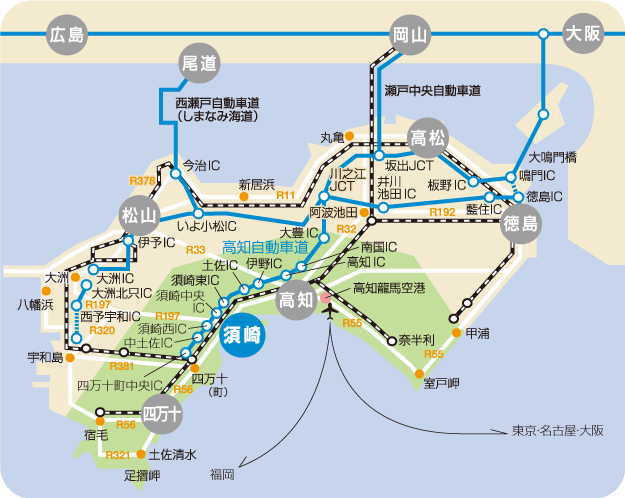 須崎へのアクセス地図