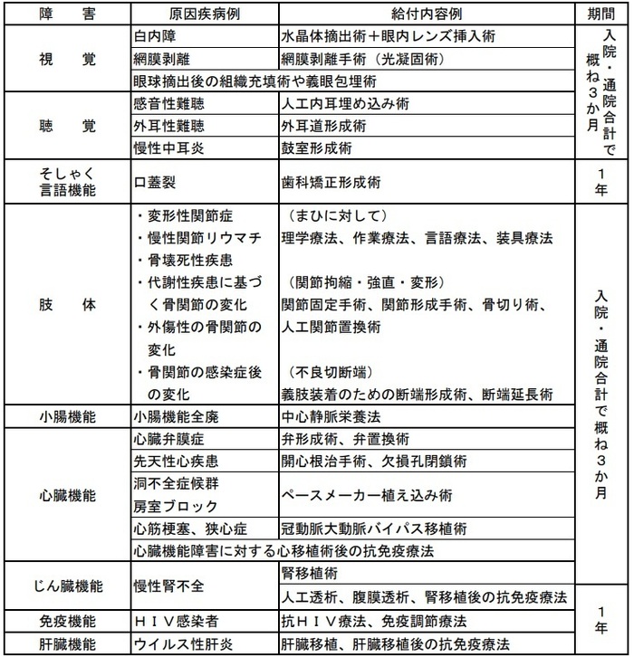 更生医療対象医療となる例