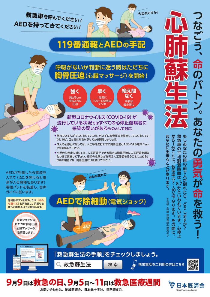 心肺蘇生法の手順のチラシ